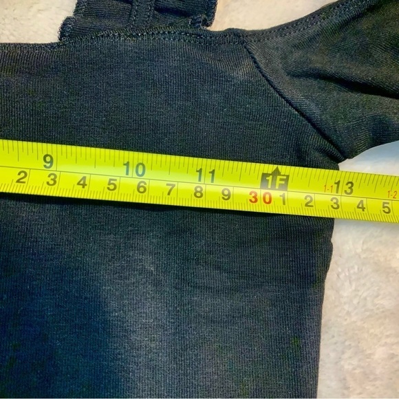 NWT Bodysuit XS MangoPop Black Long Sleeves Ruffled Straps Soft Stretchy - Picture 11 of 13